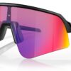 Oakley Sutro Lite Sweep Matte Black Prizm Road - three-quarter view Oakley Sutro Lite Sweep sunglasses in Matte Black with Prizm Road lens