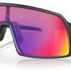 Oakley Sutro Matte Black Prizm Road - three-quarter view Oakley Sutro sunglasses in Matte Black with Prizm Road lens