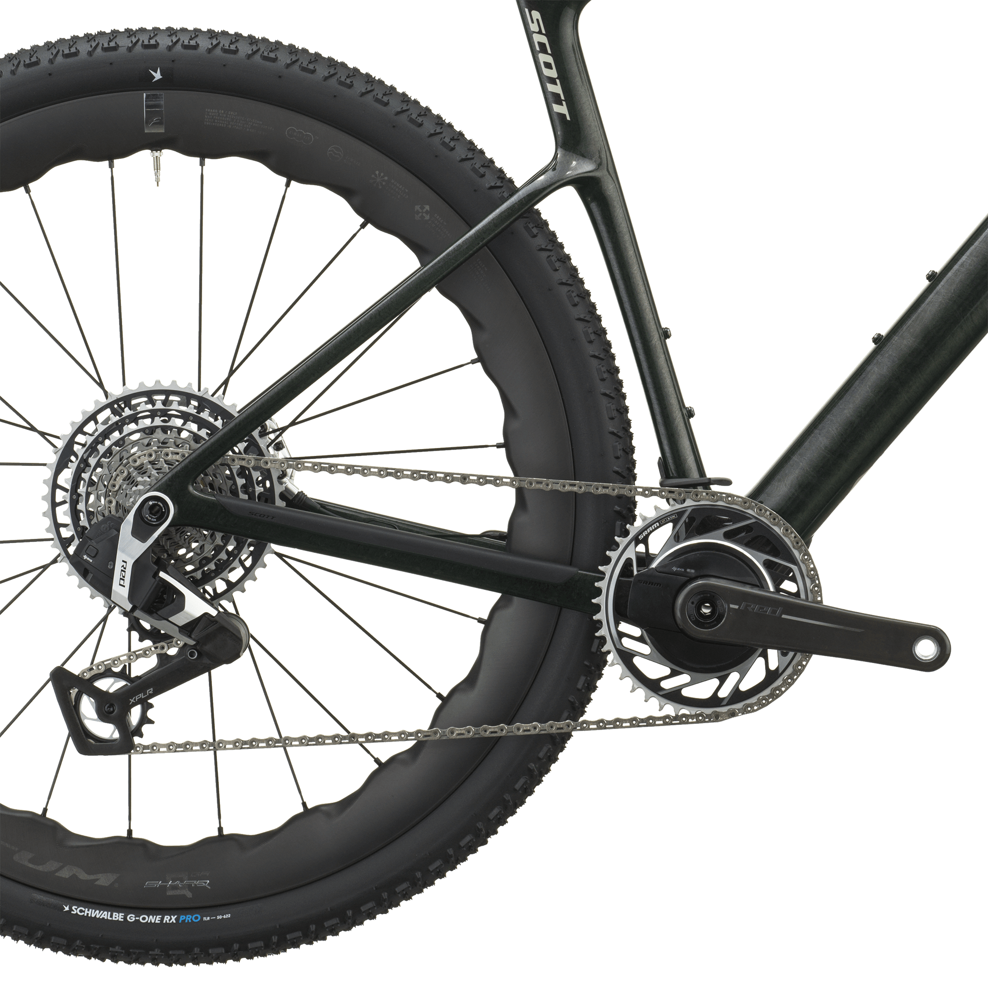 Scott Addict Gravel Premium Bike disc brake and Schwalbe G-One RX tyre detail