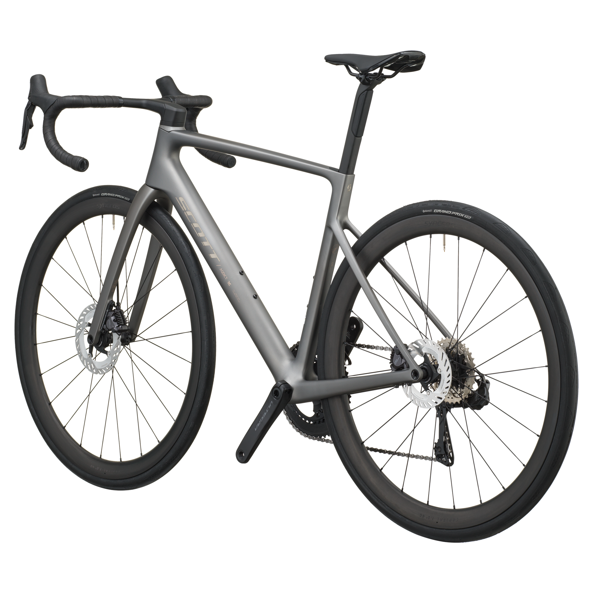 Scott Addict RC 10 Tungsten Grey road bike, rear three-quarter view