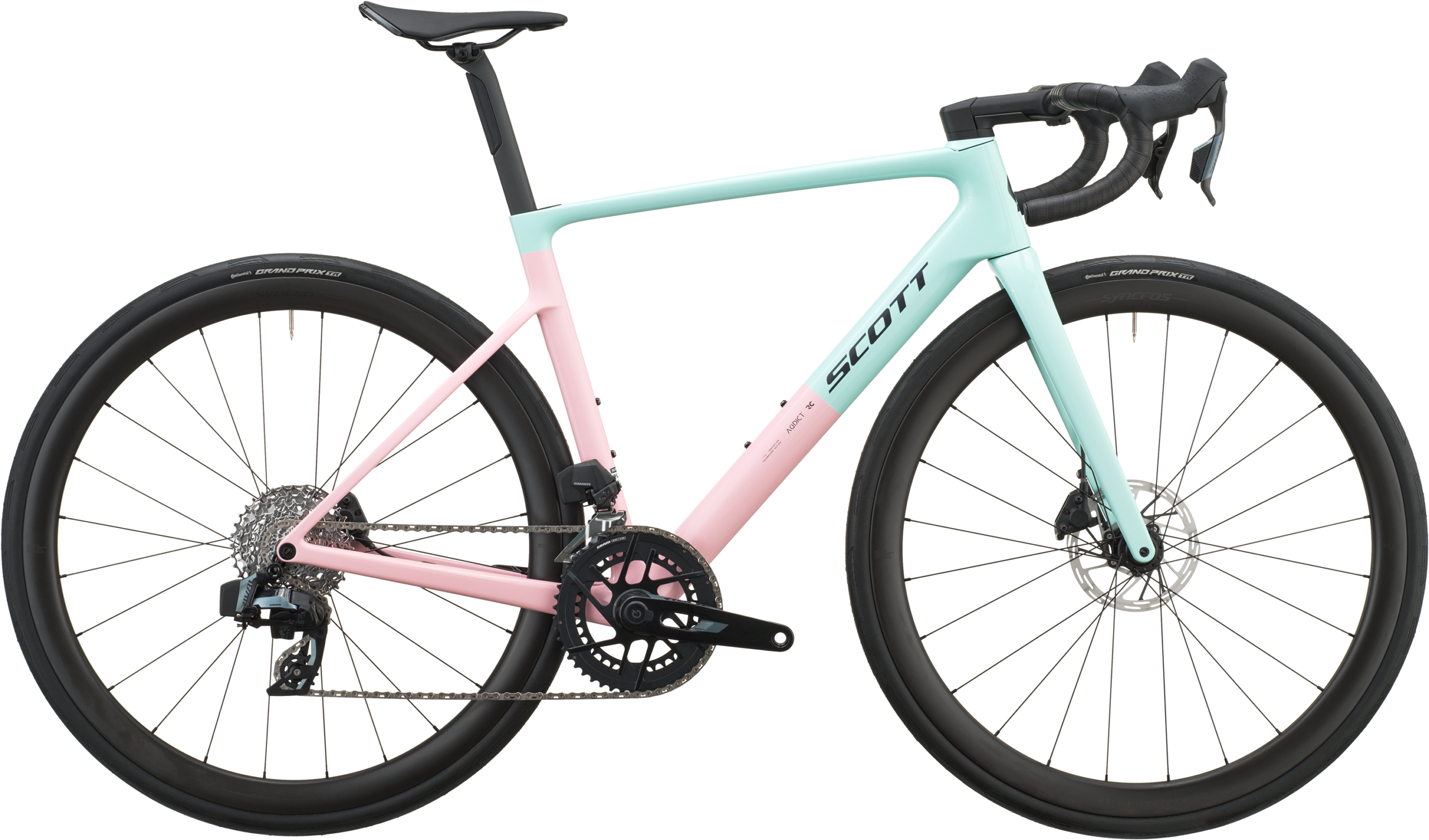 Scott Addict RC 25 (2027) Gelato Pink & Blue road bike, drive side