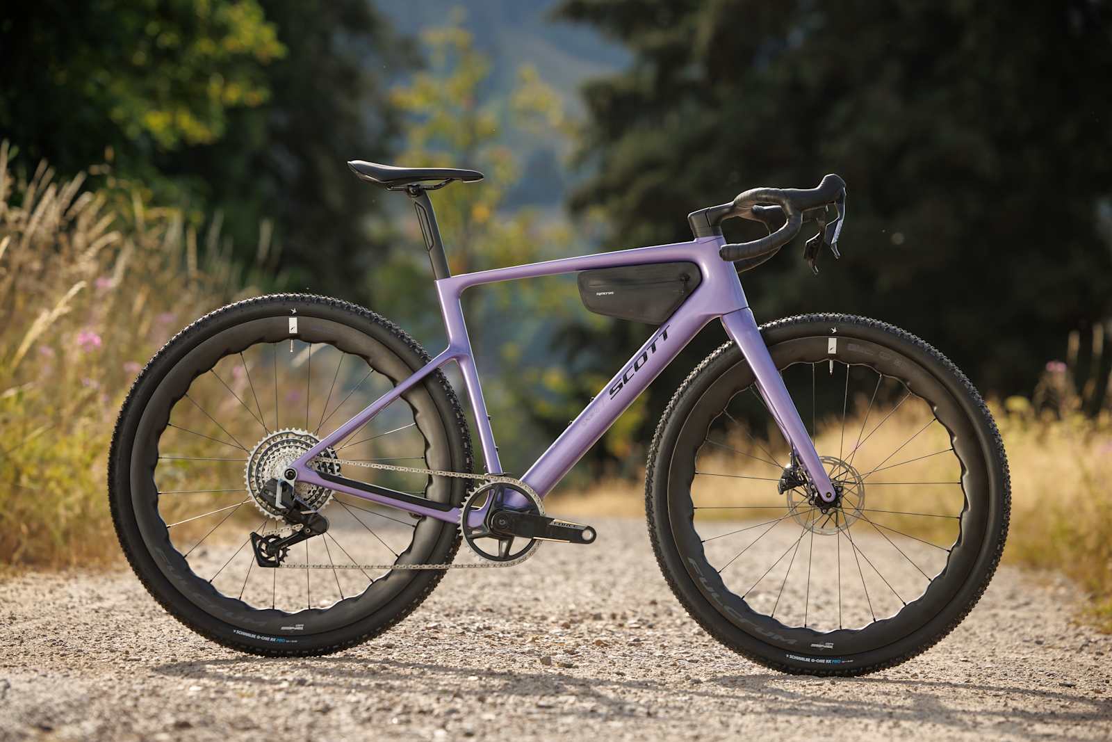 Scott Addict Gravel 10 2027 in Blaze Purple on a gravel road