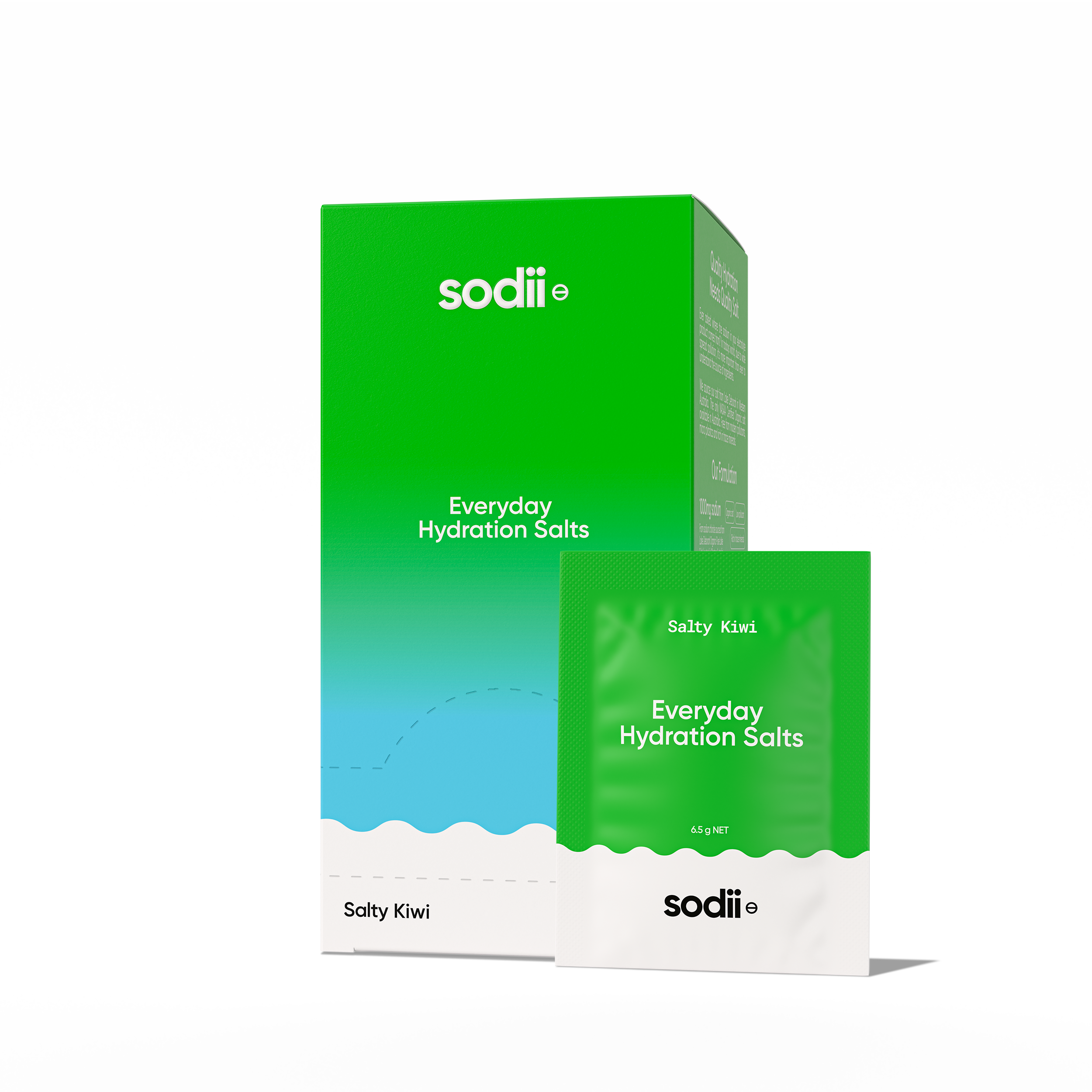 Sodii electrolyte sachets box in Salty Kiwi